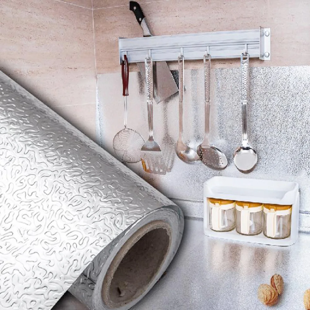 Kitchen Wall Sticker, Aluminum Foil, Waterproof, Removable, Self Adhesive, Oil Proof Wallpaper, Wide 40 cm, 60cm