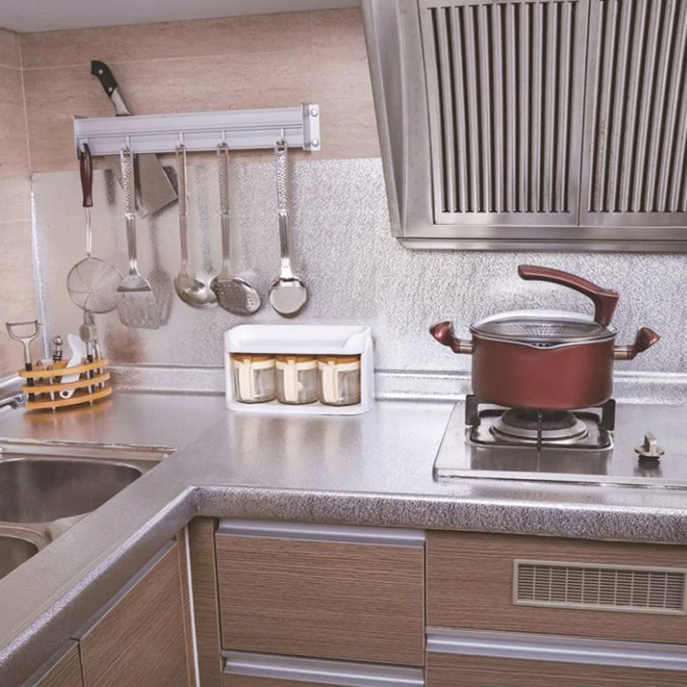 Kitchen Wall Sticker, Aluminum Foil, Waterproof, Removable, Self Adhesive, Oil Proof Wallpaper, Wide 40 cm, 60cm