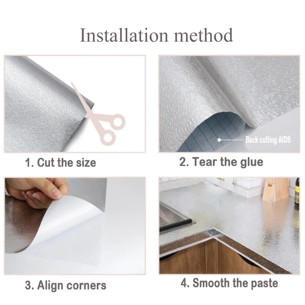 Kitchen Wall Sticker, Aluminum Foil, Waterproof, Removable, Self Adhesive, Oil Proof Wallpaper, Wide 40 cm, 60cm